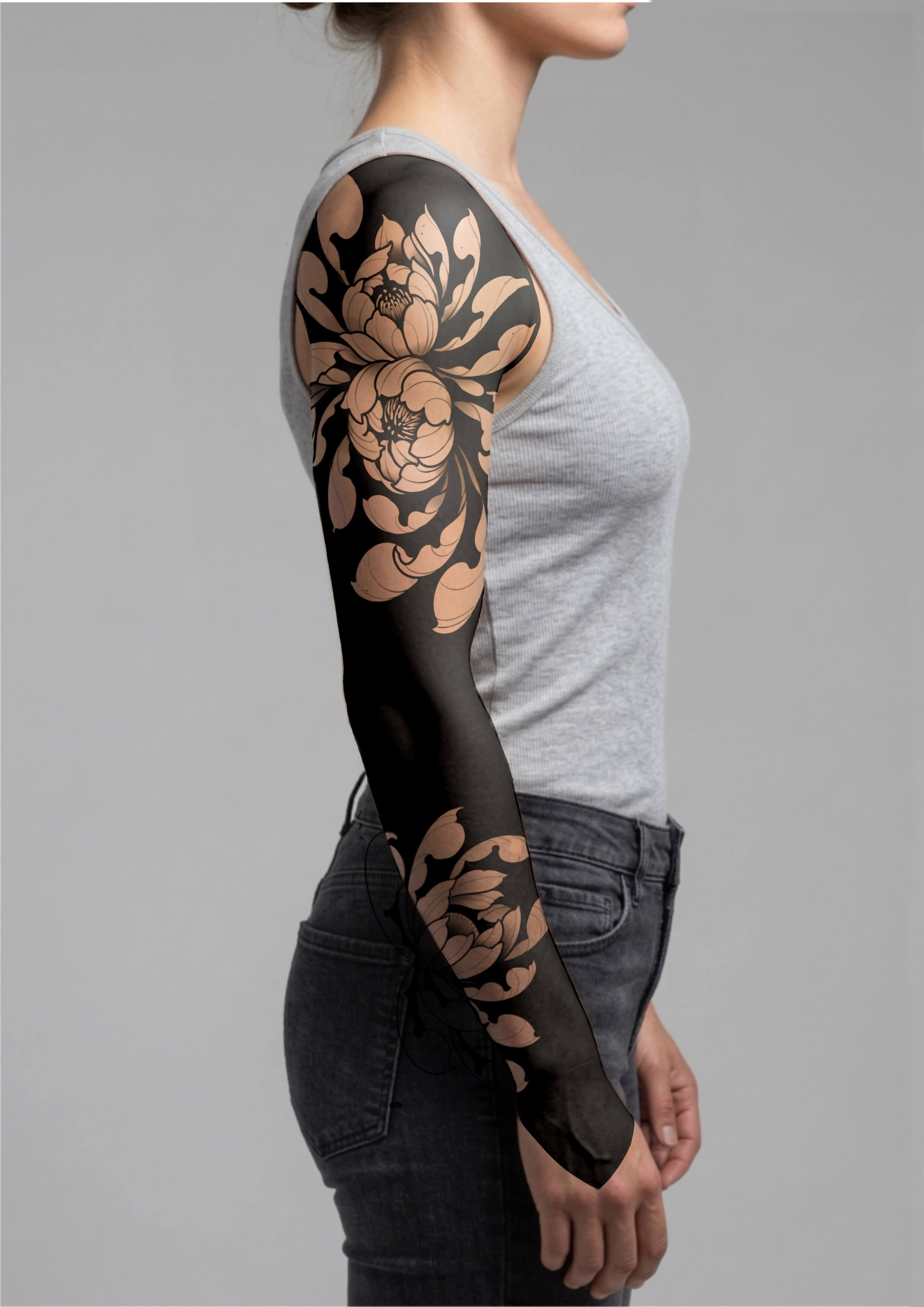 Blackout peony tattoo Amsterdam